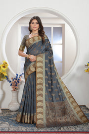 Grey Zari Woven Design Chanderi Cotton Saree